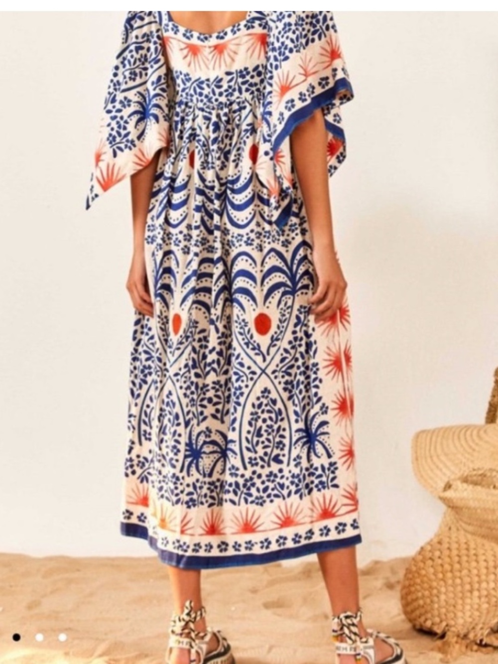 Farm Rio "Breeze" Blue & White Floral Maxi Dress with Orange Accents Size Medium - Picture 6 of 13